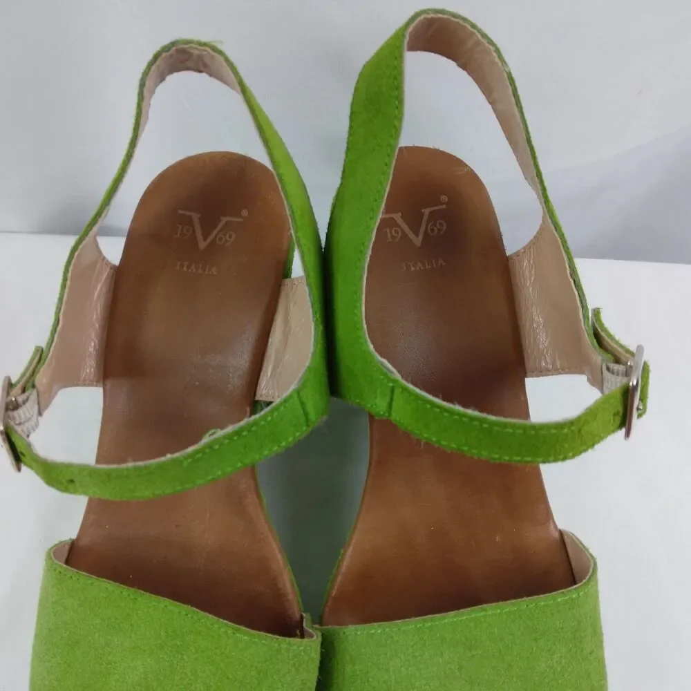 V1969 19v69 Italia Green Suede Open Toe Ankle Strap Chunky Platform Heels 39 - Picture 6 of 15